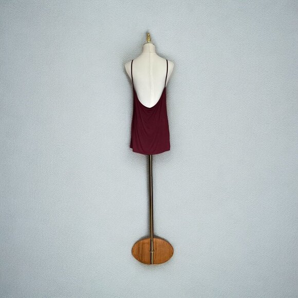 Womens Spaghetti Strap Tank Top S Maroon Low Back Lightweight Flowy Festival - Picture 2 of 6